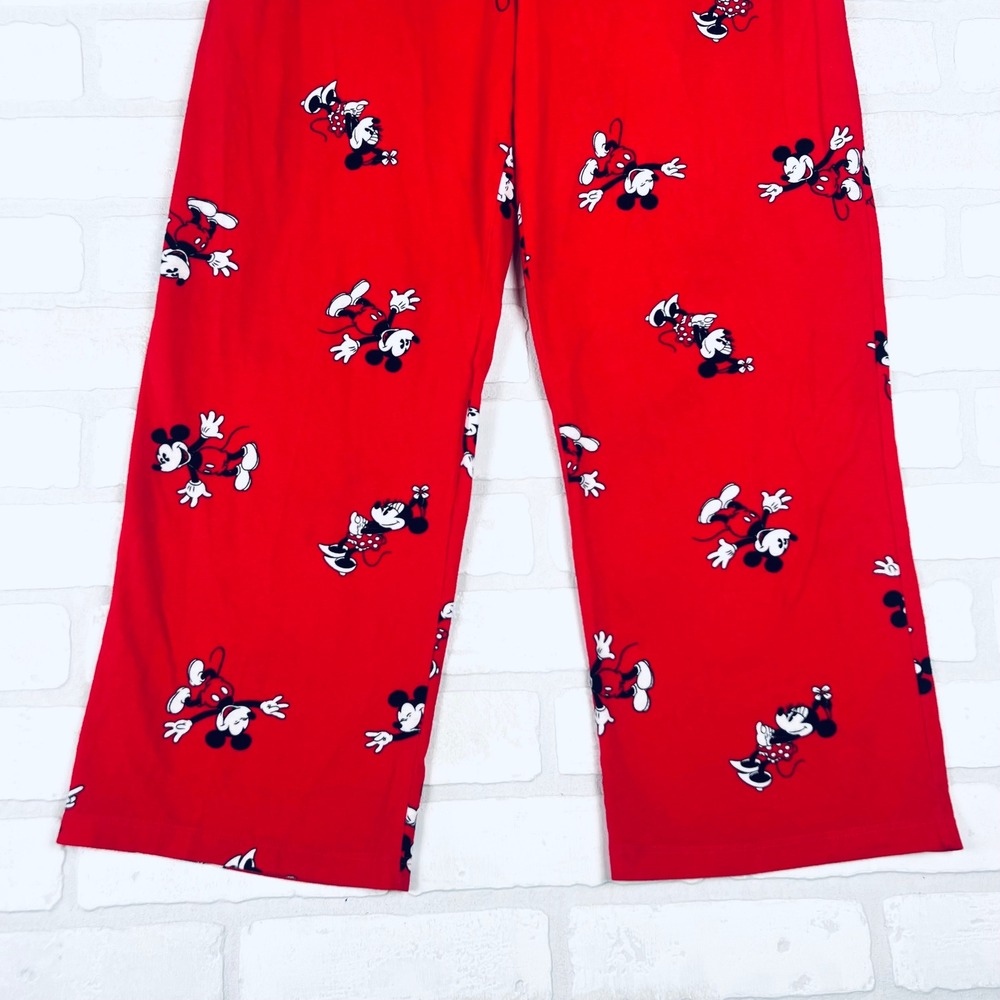 Disney Mickey Minnie Mouse Pajama Pants Womens Medium Red Wide Leg Sleepwear - Picture 2 of 14